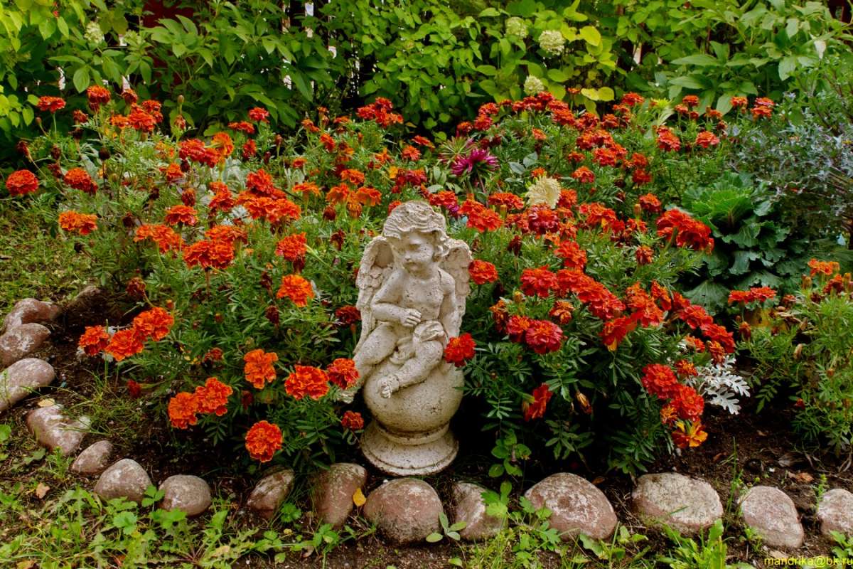 Цветочная клумба с фигуркой / Цветочная клумба с фигуркой / Фотография ...